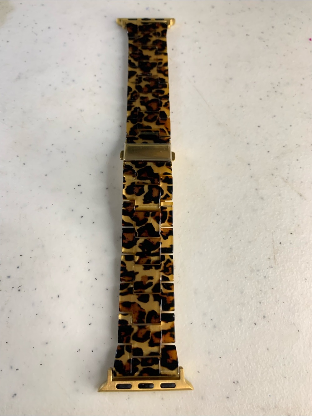 Leopard Print Women’s Apple Watch Band - Gold Hardware Stainless Steel - Picture 2 of 3